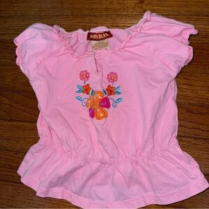 Y2K, “Paris Blues” Pink Floral Embroidered Peplum Top w/ Puffed Sleeves, Size 3T
